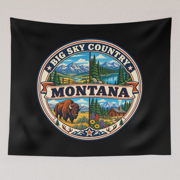 Item preview, Montana Big Sky Country Vintage Mountain Wilderness Badge designed and sold by DreamLayerStudio.