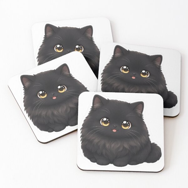 Item preview, Cute Fluffy Black Cat Cute Anime Kitten designed and sold by PetalsPaws.