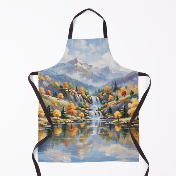 Item preview, Autumn Mountain Lake And Waterfall - Golden Trees Reflection Painting designed and sold by Jozefin's Studio.