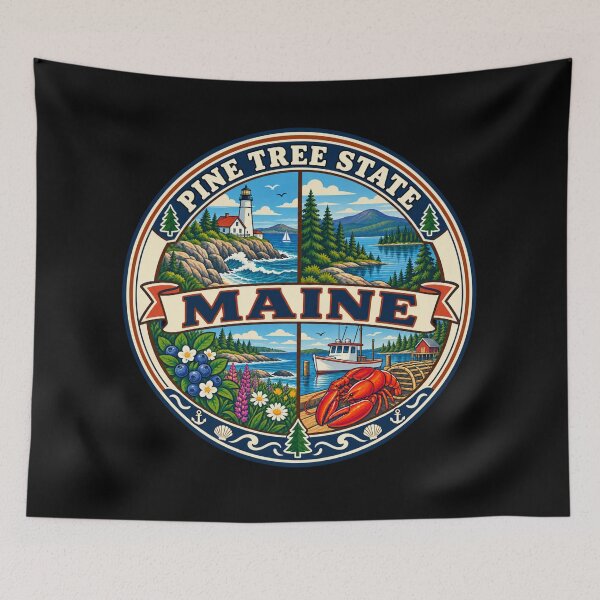 Item preview, Maine Pine Tree State Vintage Coastal New England Badge designed and sold by DreamLayerStudio.