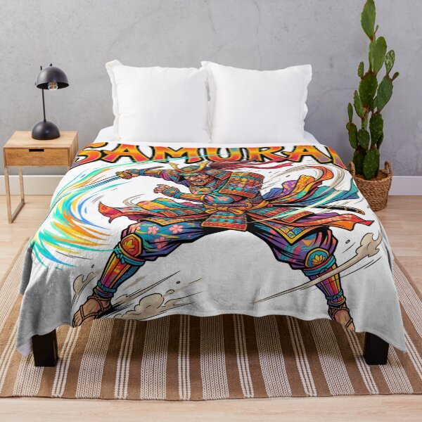 Item preview, A vivid, colorful samurai is swinging his sword. designed and sold by whiteblackcat.