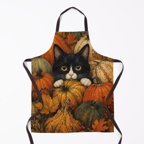 Item preview, Tuxedo Black Cat In Pumpkin Pile - Colorful Autumn Harvest Painting designed and sold by Jozefin's Studio.