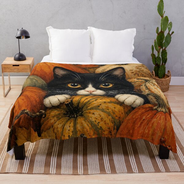 Item preview, Tuxedo Black Cat In Pumpkin Pile - Colorful Autumn Harvest Painting designed and sold by Jozefin's Studio.