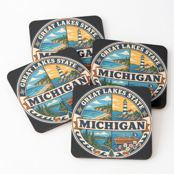 Item preview, Michigan Great Lakes State Vintage Lake Life Travel Badge designed and sold by DreamLayerStudio.