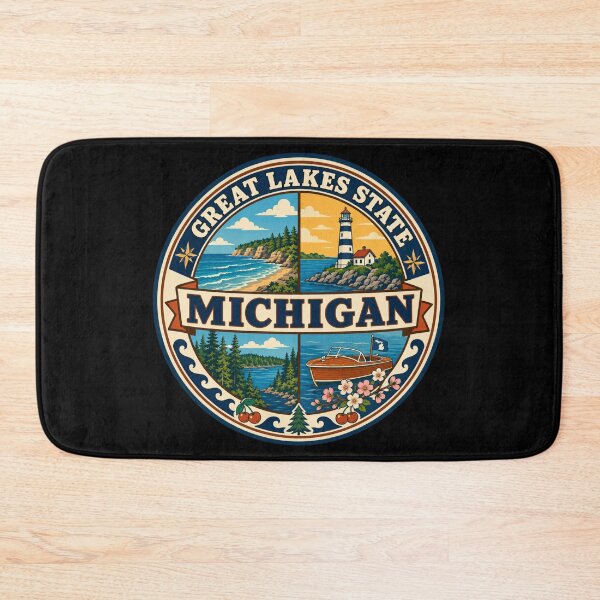 Item preview, Michigan Great Lakes State Vintage Lake Life Travel Badge designed and sold by DreamLayerStudio.