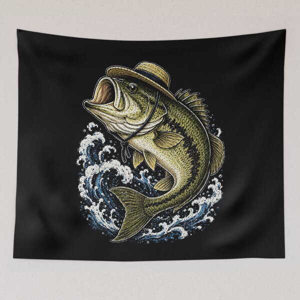 Item preview, vintage bass fish illustration with waves designed and sold by rafaeltto.