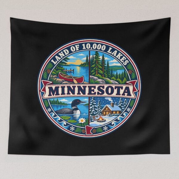 Item preview, Minnesota Land of 10000 Lakes Vintage Cabin Country Badge designed and sold by DreamLayerStudio.