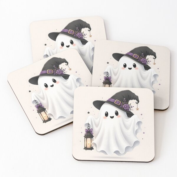 Item preview, Cute Halloween Ghost Witch with Purple Rose Hat and Lantern designed and sold by DoveArtDesigns.