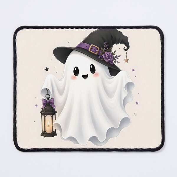 Item preview, Cute Halloween Ghost Witch with Purple Rose Hat and Lantern designed and sold by DoveArtDesigns.