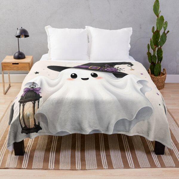 Item preview, Cute Halloween Ghost Witch with Purple Rose Hat and Lantern designed and sold by DoveArtDesigns.