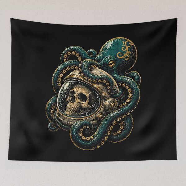 Item preview, Octopus and Skull in Space Helmet Art Halloween designed and sold by rafaeltto.