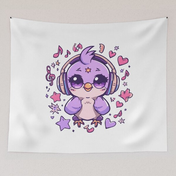 Item preview, Cute Kawaii Nightingale with Headphones | Music Lover Bird designed and sold by dreamz-world.