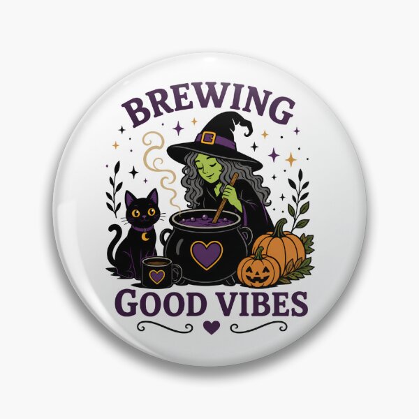 Item preview, Brewing Good Vibes – Cute Halloween Witch, Black Cat & Cauldron designed and sold by SVALANART.