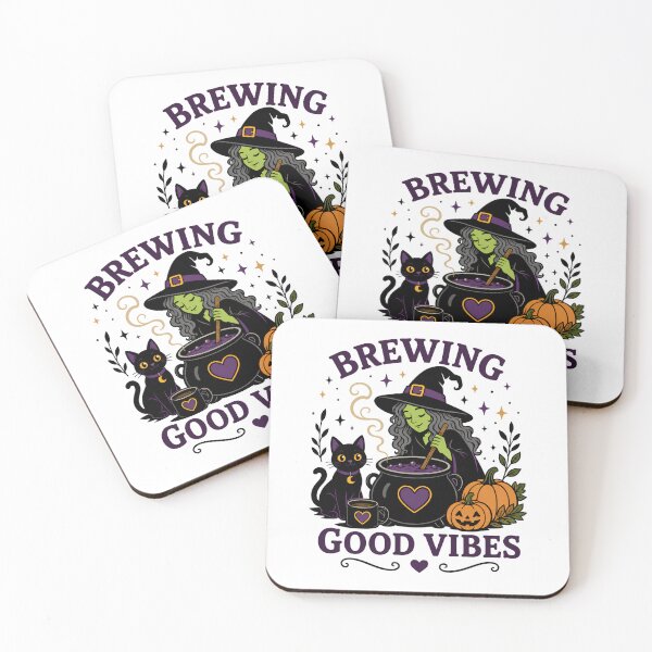 Item preview, Brewing Good Vibes – Cute Halloween Witch, Black Cat & Cauldron designed and sold by SVALANART.
