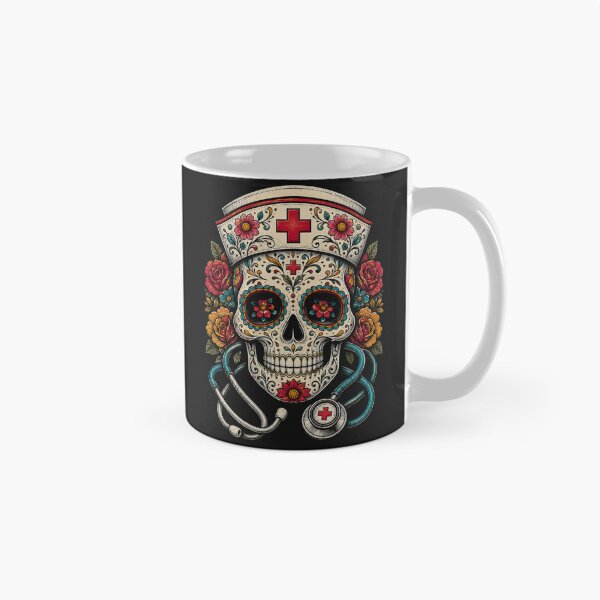 Item preview, Floral Nurse Sugar Skull | Day of the Dead Medical Skull Design designed and sold by Artbyrome.