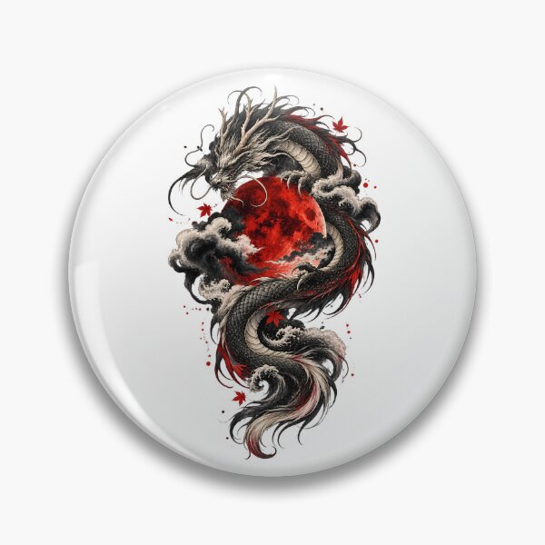 Item preview, Japanese Sumi-e Dragon Under a Blood Moon designed and sold by AbderraimArt.