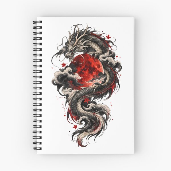 Item preview, Japanese Sumi-e Dragon Under a Blood Moon designed and sold by AbderraimArt.