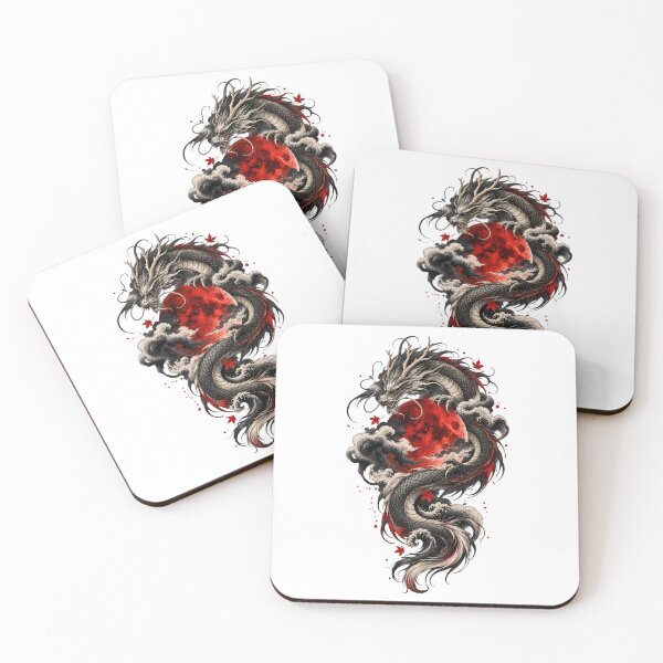 Item preview, Japanese Sumi-e Dragon Under a Blood Moon designed and sold by AbderraimArt.