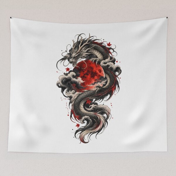 Item preview, Japanese Sumi-e Dragon Under a Blood Moon designed and sold by AbderraimArt.
