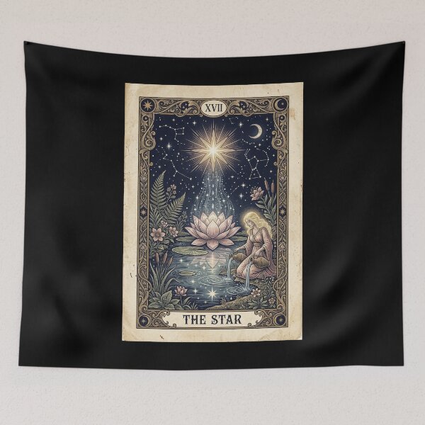 Item preview, The Star Tarot Card Sacred Lotus Botanical Celestial Starlight Art Print designed and sold by FemmePrintHaven.