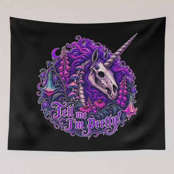 Item preview, Tell Me I’m Pretty Gothic Unicorn Skull designed and sold by UnicornAndRaven .