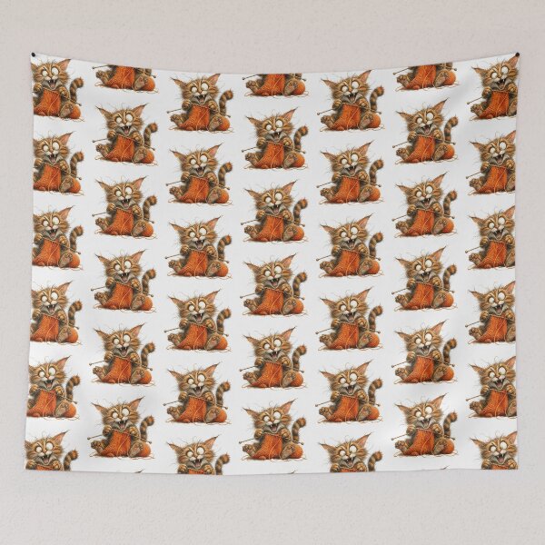 Item preview, Wonky Cat Knitting Wildly With Tangled Orange Yarn designed and sold by Wilcox PhotoArt.