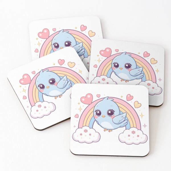 Item preview, Cute Kawaii Bluebird Rainbow | Adorable Bird with Hearts & Clouds designed and sold by dreamz-world.