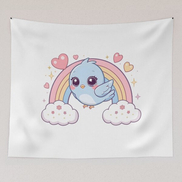 Item preview, Cute Kawaii Bluebird Rainbow | Adorable Bird with Hearts & Clouds designed and sold by dreamz-world.