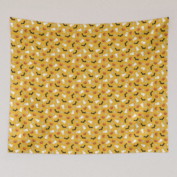 Item preview, Yellow Halloween Ghost Bat Pumpkin Pattern designed and sold by Zaya_art.