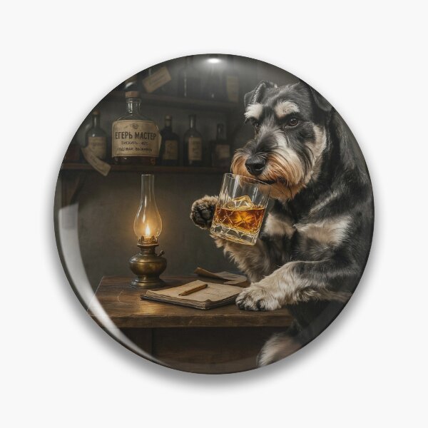 Item preview, Funny Schnauzer Drinking Whiskey at Rustic Bar designed and sold by CullenFenmore.