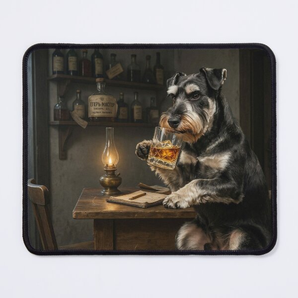 Item preview, Funny Schnauzer Drinking Whiskey at Rustic Bar designed and sold by CullenFenmore.