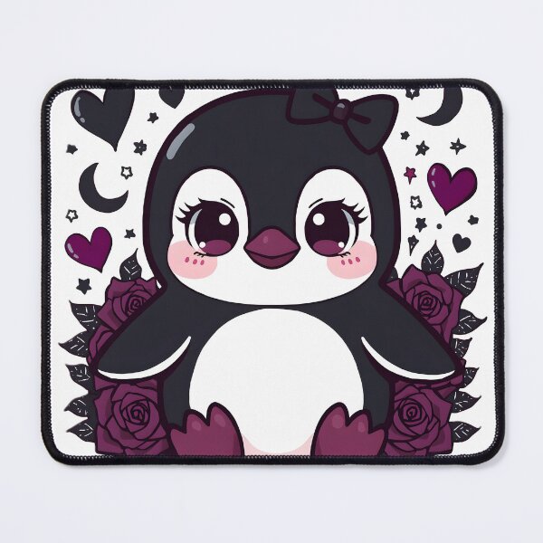Item preview, Cute Gothic Penguin | Kawaii Dark Penguin with Black Roses & Hearts designed and sold by dreamz-world.