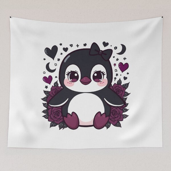 Item preview, Cute Gothic Penguin | Kawaii Dark Penguin with Black Roses & Hearts designed and sold by dreamz-world.