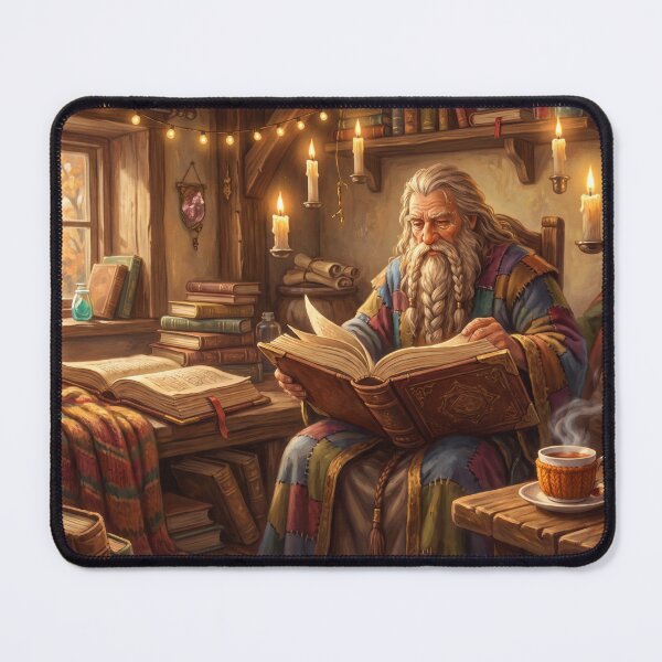 Item preview, Wizard Reading Ancient Tomes | Magical Fantasy Library Art designed and sold by SebastianSpace.