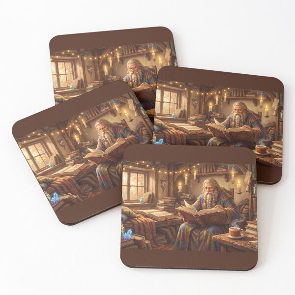 Item preview, Wizard Reading Ancient Tomes | Magical Fantasy Library Art designed and sold by SebastianSpace.