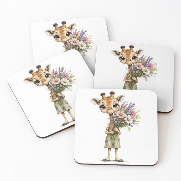 Item preview, Cute Baby Giraffe Holding Wildflowers Bouquet designed and sold by Snurly.