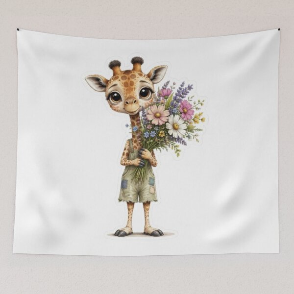 Item preview, Cute Baby Giraffe Holding Wildflowers Bouquet designed and sold by Snurly.