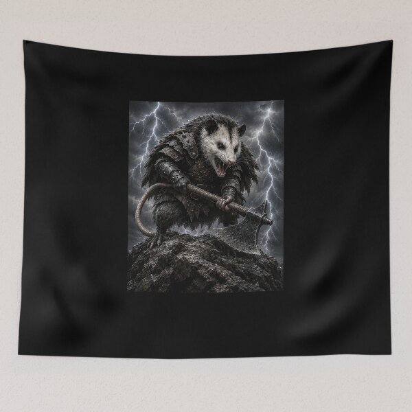 Item preview, Funny Opossum Warrior With Axe Lightning Storm Art designed and sold by elderberry.