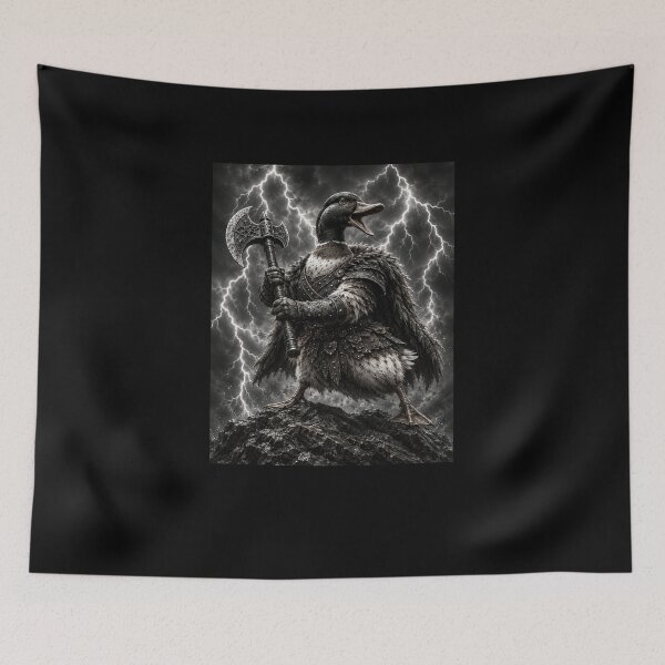Item preview, Funny Fantasy Duck Warrior With Lightning And Axe Art designed and sold by elderberry.