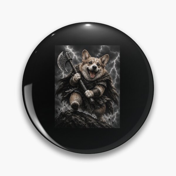 Item preview, Funny Corgi Warrior With Axe Stormy Battlefield Art designed and sold by elderberry.