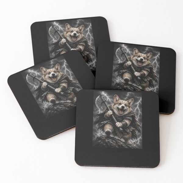 Item preview, Funny Corgi Warrior With Axe Stormy Battlefield Art designed and sold by elderberry.