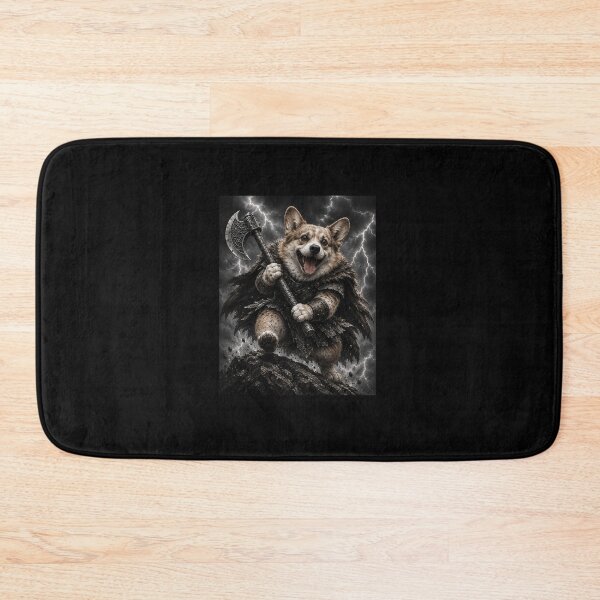Item preview, Funny Corgi Warrior With Axe Stormy Battlefield Art designed and sold by elderberry.