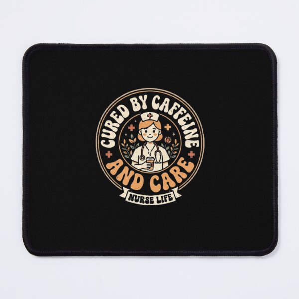 Item preview, Funny Nurse Retro Badge Cured By Caffeine and Care designed and sold by Rtrimoshop.