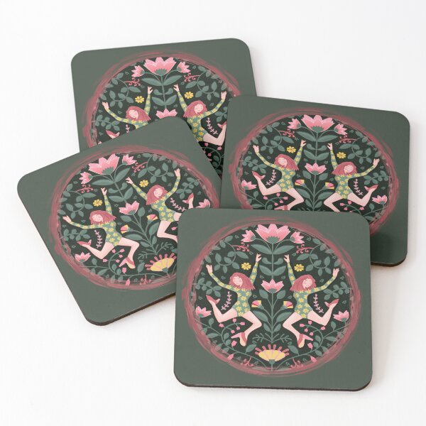 Item preview, Modern folk dancer, symmetrical pattern, dark green background designed and sold by WONDERPRINTVALLEY.