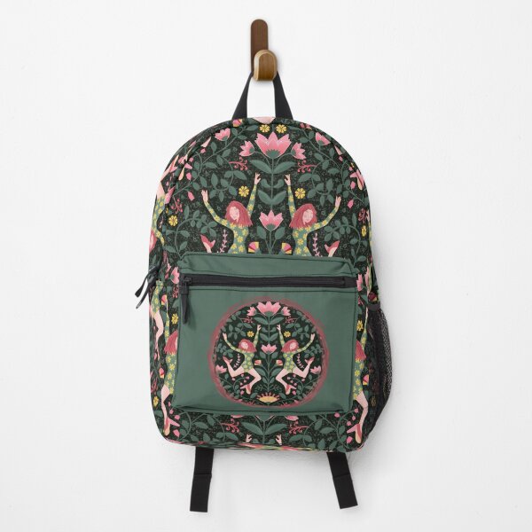 Item preview, Modern folk dancer, symmetrical pattern, dark green background designed and sold by WONDERPRINTVALLEY.
