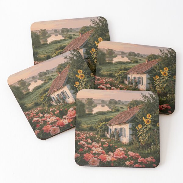 Item preview, Dreamy Country Cottage with Roses and Sunflowers designed and sold by CullenFenmore.