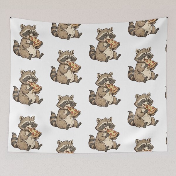 Item preview, Vintage Funny Cute Woodland Raccoon Eating Pepperoni Pizza designed and sold by SOUFIANE1991.