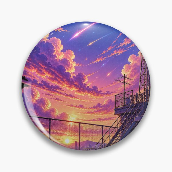 Item preview, Anime Rooftop Sunset Meteor Shower Twilight Galaxy designed and sold by NzrProcreate.
