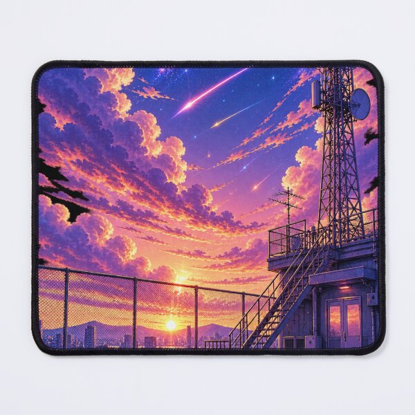 Item preview, Anime Rooftop Sunset Meteor Shower Twilight Galaxy designed and sold by NzrProcreate.
