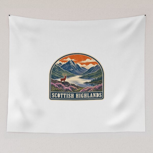 Item preview, Scottish Highlands Landscape – Retro Scotland Travel Poster designed and sold by AMICO77.